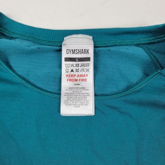 Gymshark Crop Top Long Sleeve Athletic Wear Shirt Womens size Large Green Blue - Picture 2 of 8